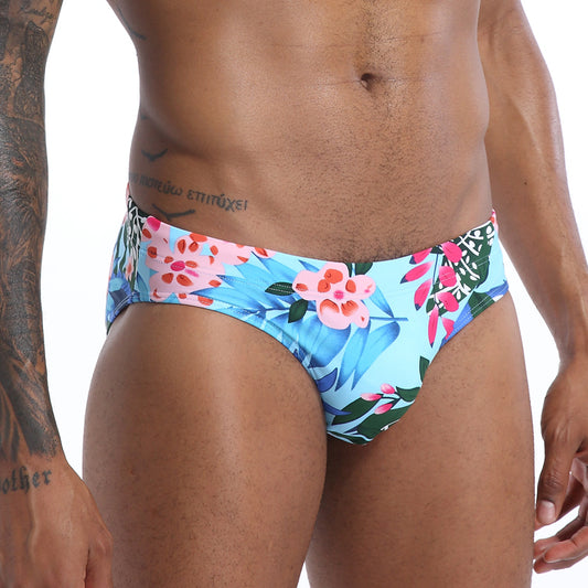 Floral Men's Swim Brief - Blue