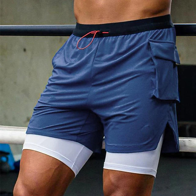 Men Quick Dry Double Layer Training Shorts - Blue