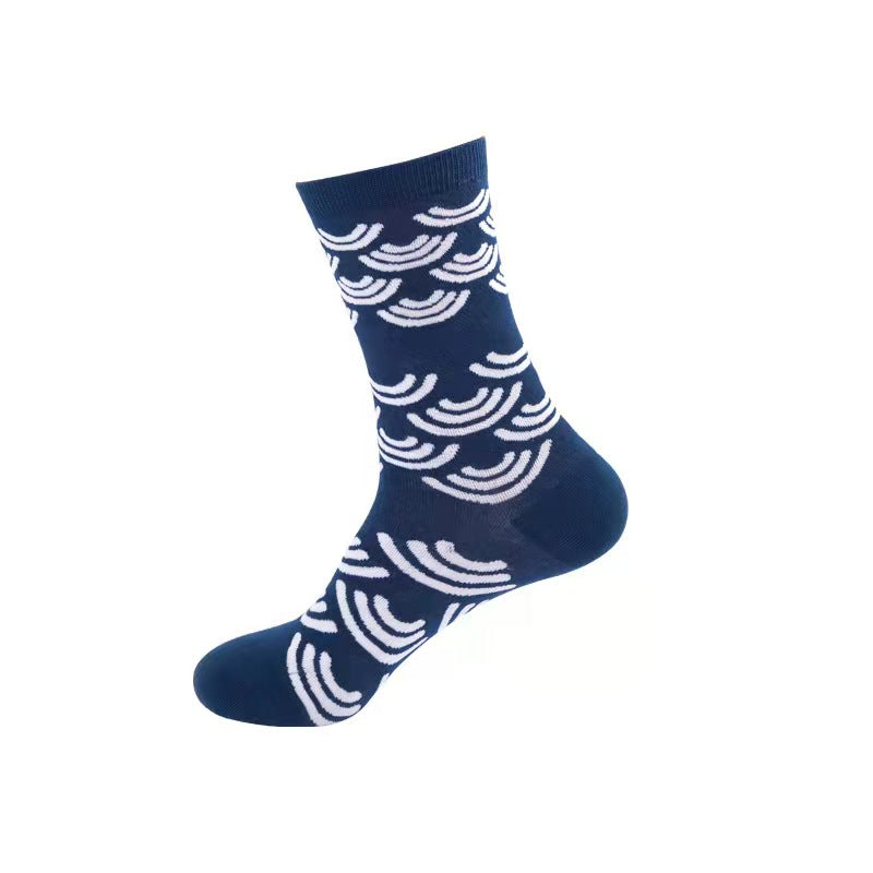 Designer Crew Knitted Socks - Navy Half Circle Pattern