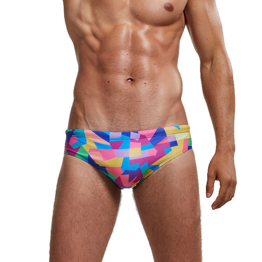 Geometric Printed Men's Swim Brief - Purple Pink Shades