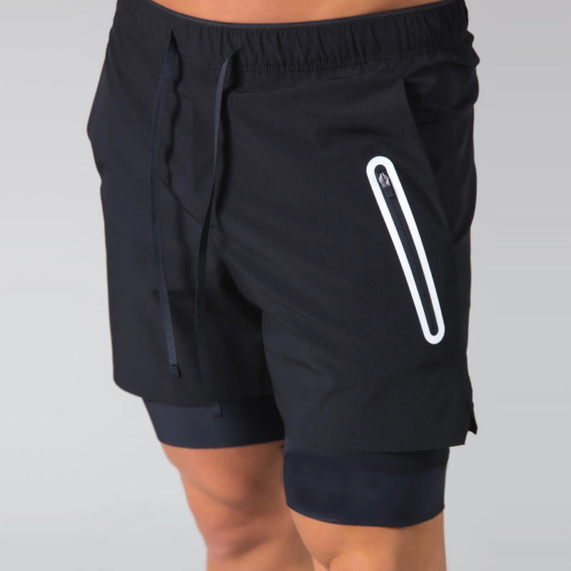 Quick Dry Double Layer Training Men's Shorts - Black