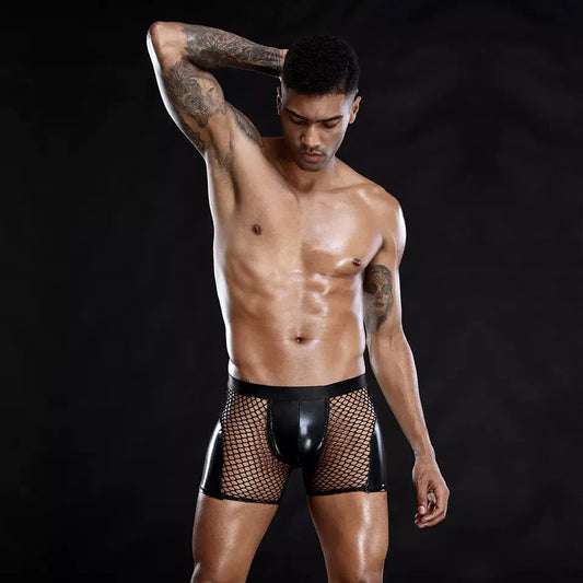 FAB Men's Mesh/Leather Boxer Brief - Black