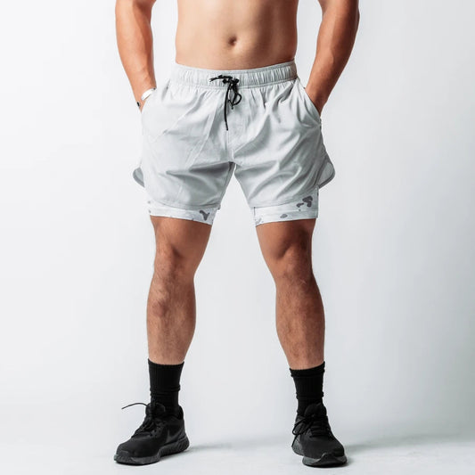 Quick Dry Double Layer Training Shorts - Light Grey