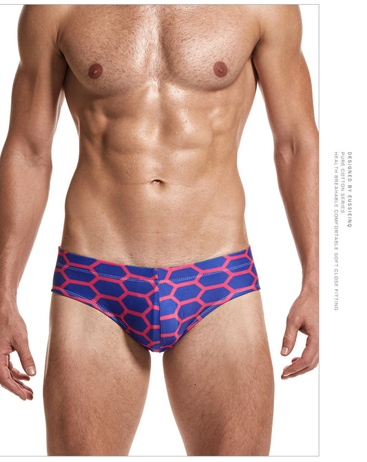 Geometric Print Men's Swim Brief - Purple Pink