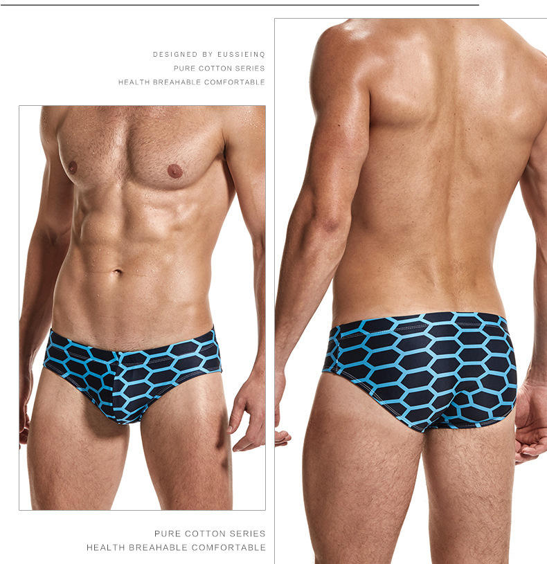 Geometric Print Men's Swim Brief - Black Blue