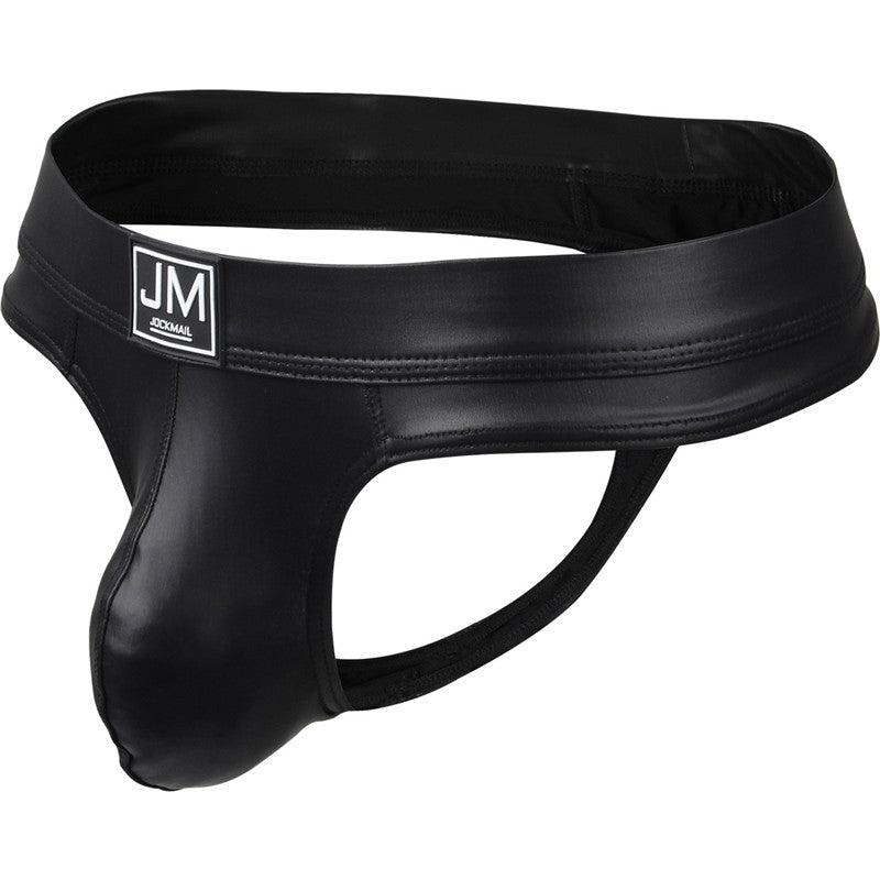 JM Party Men's Leather G-String - Black