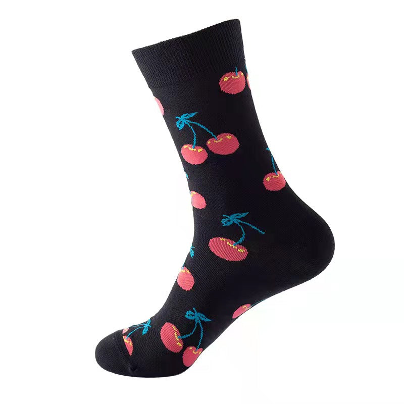 Designer Crew Knitted Socks - Cherry Pattern