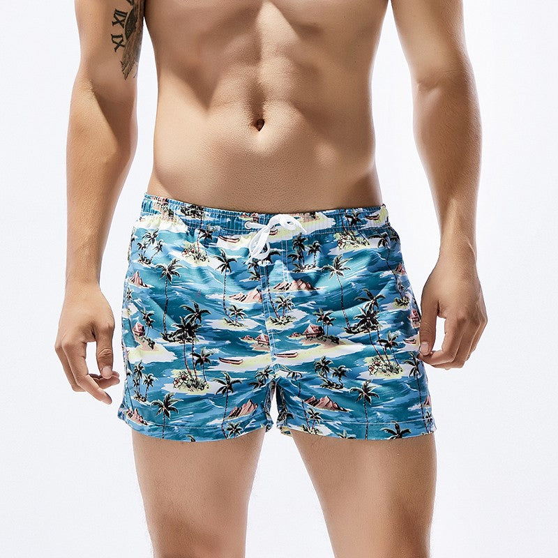 Beach Print Men's Swim Shorts - Ocean Blue - 70% Off