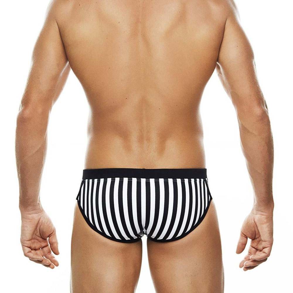 Vertical Stripes Men's Swim Brief - Black/White