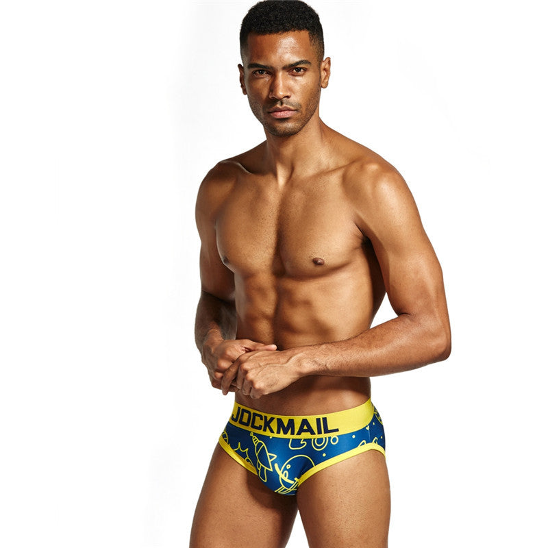 JM Rocket Print Men's Brief - Blue/Yellow