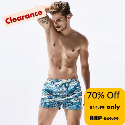 Beach Print Men's Swim Shorts - Ocean Blue - 70% Off