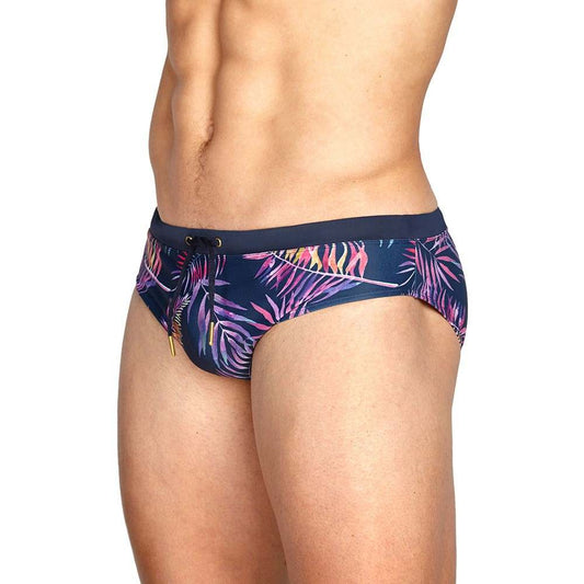 Seagrass Printed Men's Swim Brief - Leafy Purple