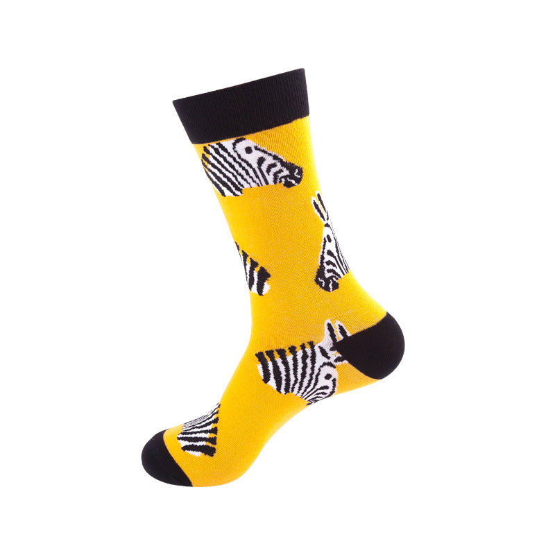 Designer Crew Knitted Socks - Yellow Zebra Pattern